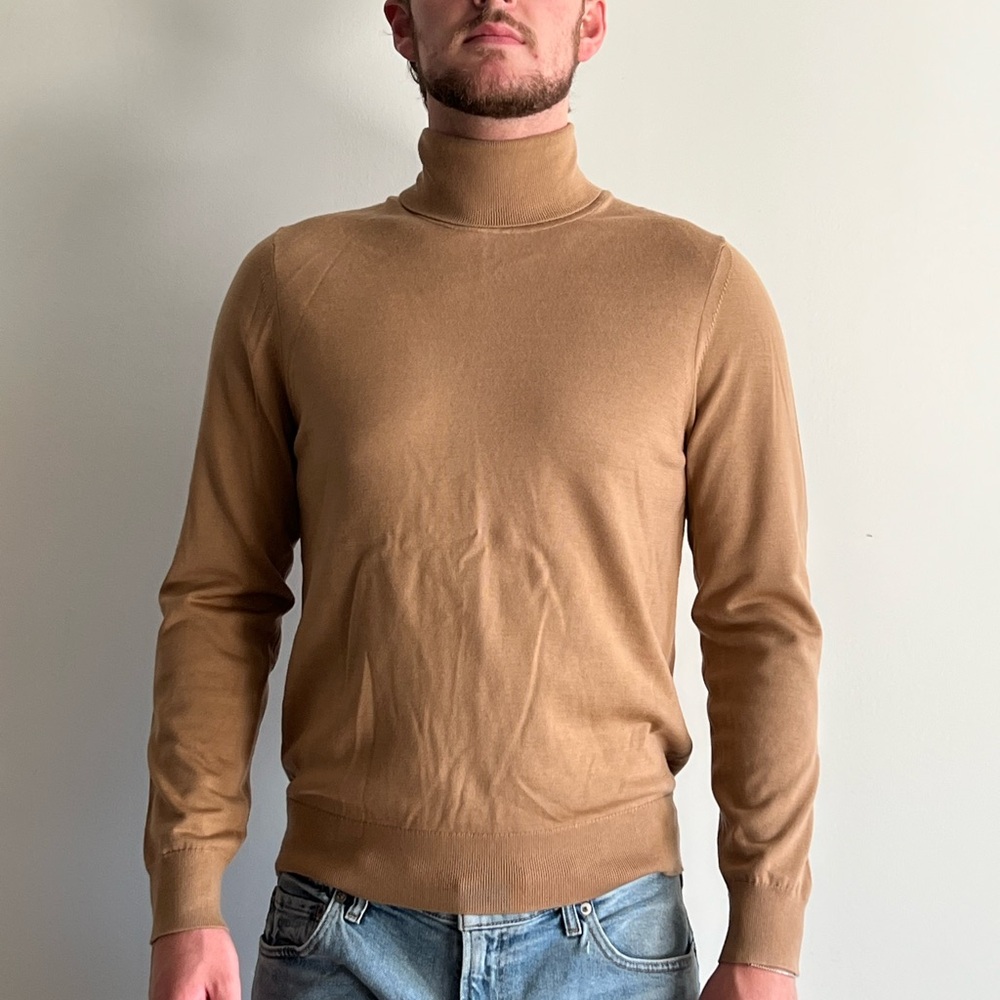 Sandro Men's Camel Turtleneck Sweater 100% Wool